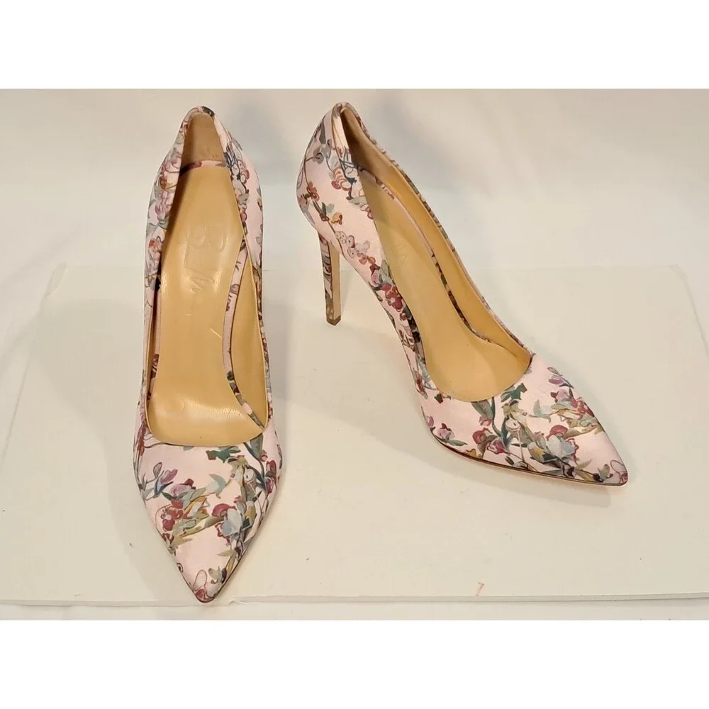 NEW Brandon Maxwell Size 38/US 7.5-8 Pink Classic Floral Satin Pumps 4.5